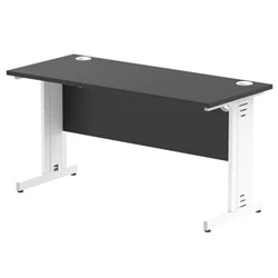 Image of Impulse 1400x600mm Straight Desk Black Top White Cable Managed Leg