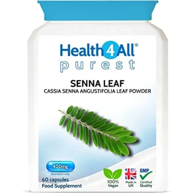 Image of Health4All Senna Leaf 400mg 60 Capsules (V) (not Tablets) Purest: no additives. Natural Vegan Herbal Overnight Relief