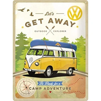 Image of Nostalgic Art Retro Tin Sign Volkswagen Bulli T1 Let&#039;s Get Away VW Bus gift idea, Metal Plaque, 30 x 40 cm