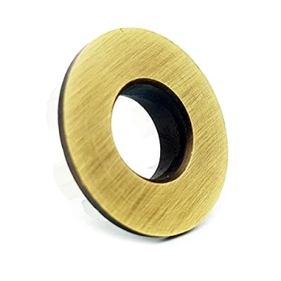 Image of Brass Basin Sink Overflow Cover Insert Hole Trim (Antique Brass)