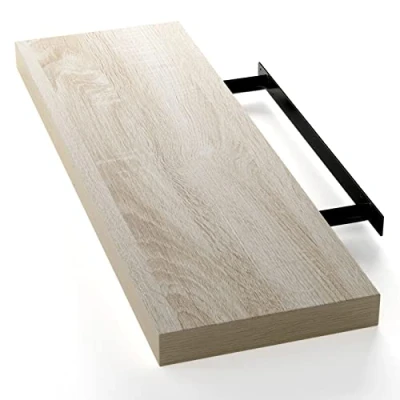 Image of CASARIA® 70cmx23cm Oak Finish Floating Shelf Including Bracket Wall Shelving Living Room Kitchen Bedroom Office 38mm Thick Hidden Fixing 15kg Capacity MDF