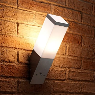 Image of Auraglow Stainless Steel Automatic Dusk Till Dawn Sensor Angled LED Wall Light Warm White