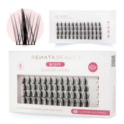 Image of Renata Beauty Wispy Lashes 48 pcs Multipack, Mixed Lengths (10mm, 12mm, 14mm), Natural C Curl, Effortless Elegance, Easy to Apply, Reusable, Perfect for Soft, Voluminous Lash Styles