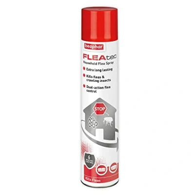 Image of Beaphar FLEAtec Household Spray Kills Fleas, Flea Eggs, &amp; Larvae Fast Acting Effective for up to 6 Months Extra Large 600ml Canister