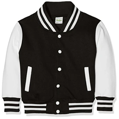 Image of AWDis Boy&#039;s Kids Varsity regular Jacket, Multicoloured (Jet Black/White), Size 12 13 (Manufcturer X Large)