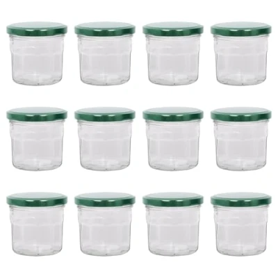 Image of Argon Tableware 12x 130ml Glass Jam Jars with Green Lids Empty Screw Top Kitchen Food Honey Spice Preserving Canning Storage Jar Set