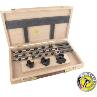 Image of FAMAG Lewis Auger Bits OAL 235mm &amp; Bormax Countersink 6 Pieces Set in Wooden Box, 1411200