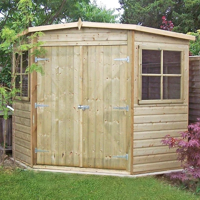 Image of 8&#039; x Shire Premium Pressure Treated Wooden Corner Garden Shed (2.25m 2.33m)