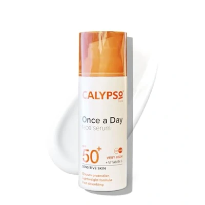 Image of Calypso Once a Day Serum SPF50+, with Vitamin C for Face and Neck, Sensitive Skin. Very High Sun Protection. UVA + UVB Primer.