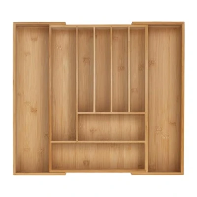 Image of Relaxdays Cutlery Tray, 7 9 Compartments, 5 x 31 50 45 cm, Extendable Drawer Organiser, Bamboo, Kitchen, Natural, Silicone
