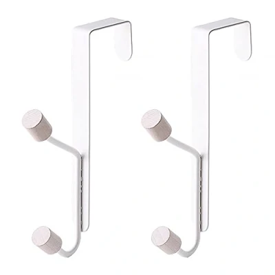 Image of JINRETUTE 2 Pcs Over The Door Hooks Sturdy Metal Wooden Organizer Rack Hook Hanger for Hanging Coats Hats Robes Towels