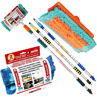 Image of 2M Heavy Duty ALUMINIUM TELESCOPIC Water Fed 6.5 Feet Extendable Car Van Trucks Caravans Conservatories Boats, Decking Wash Window Cleaning Brush PREMIUM Soft Cushioned Grip UK FREE P&amp;P