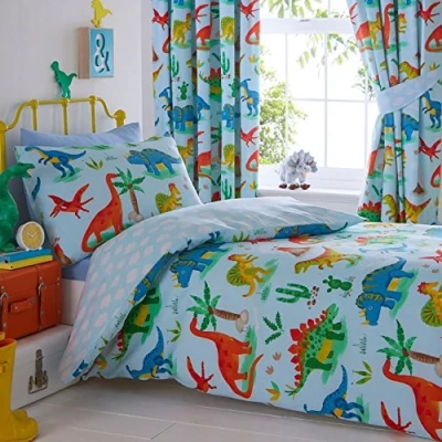 Image of &quot;Kids Club Dinosaurs Bed Duvet Cover and Pillowcase Set, Polyester Cotton, Blue,2 pcs, Single,&quot;.