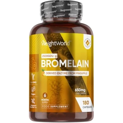 Image of Bromelain High Strength Supplement 650mg Potent 2500GDU/g per Serving 180 Vegan Capsules (Not Tablets) Enzyme Nutritional Supplements Naturally Derived from Pineapple