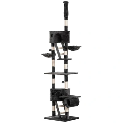 Image of PawHut 240 260cm Floor to Ceiling Cat Tree with Scratching Posts Dark Grey