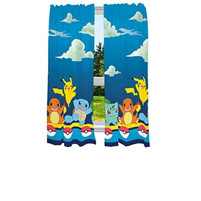 Image of Franco Kids Room Window Curtain Panels Drapes Set, 82 in x 63 in, Pokemon, Multicolour