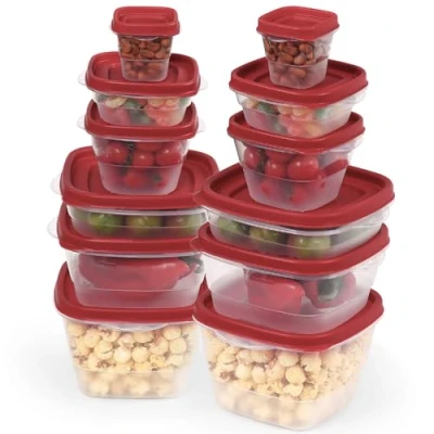 Image of Rainberg 50 PCS Food Storage Set, Containers, Cereal Containers with Lids, Storage, Microwave and Freezer Safe, BPA Free. (Red)