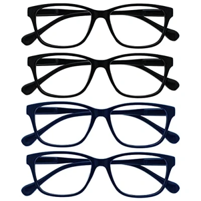 Image of The Reading Glasses Company Black Navy Blue Lightweight Readers 4 Pack Mens Womens Spring Hinges RRRR27 1133 +1.50