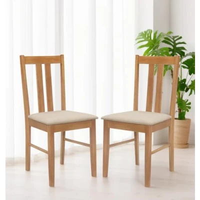 Image of Hallowood Furniture Aston Dining Chair Set of 2, Light Oak Solid Wooden Chairs with Fabric Seat Pads, Kitchen for Home &amp; Café, Modern (Warm Cream)