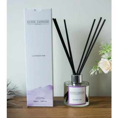 Image of Lavender Noir Reed Diffuser Clyde Candles, Luxury Oil with a set of 7 Fibre Sticks, 100ml, Best Aroma Scent for Home, Kitchen, Living Room, Bathroom. Fragrance Diffusers sticks