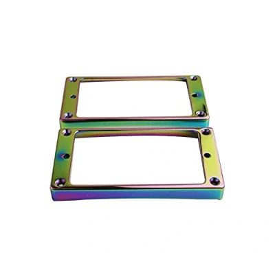 Image of Guyker Curved Bottom Metal Humbucker Pickup Mounting Ring Set Bridge and Neck Pickups Cover Frame Replacement Compatible with Les Paul LP Style Electric Guitar(2PCS, Chameleon Rainbow)