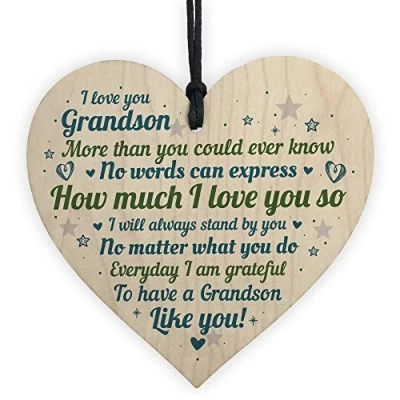 Image of RED OCEAN Gifts For GRANDSON Birthday Christmas Keepsake Wooden Heart Grandparent THANK YOU GIft