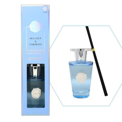 Image of Sences Luxury Reed Diffuser 300ml Scented with Sea Salt &amp; Oakmoss, Long Lasting Natural Aroma, Premium Essential Oils, Elegant Glass Bottle, Ideal for Home, Office Spa, Coastal Earthy Fragrance