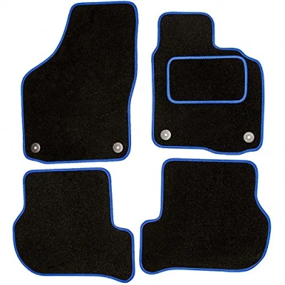 Image of Sakura DD2081BU Tailored Car Mats, Black with Carpet Heelpad Blue Trim