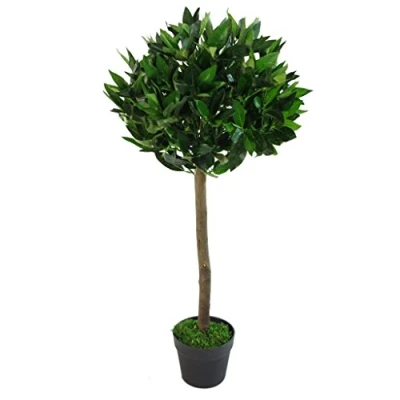 Image of Leaf Design UK Artificial Bay Laurel Topiary Ball Tree, Green, 90cm (3ft)