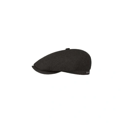Image of Stetson Brooklin Wool Cashmere Flat Cap for Men Made in The EU with Cotton Lining Solid Color Peaked New and Fall/Winter Anthracite 62 cm