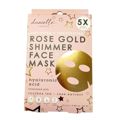 Image of Upper Canada Rose Gold Shimmer Sheet Face Mask Hylauronic Acid + Caffeine 5 Pack Danielle Creation