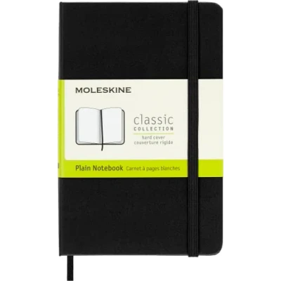 Image of Moleskine Classic Plain Paper Notebook, Hard Cover and Elastic Closure Journal, Color Black, Size Pocket 9 x 14 cm, 192 Pages