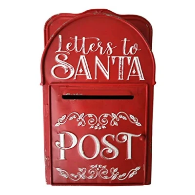 Image of Handmade Traditonal Red &quot;Letters To Santa&quot; Tin Post Box Mail Xmas List Presents
