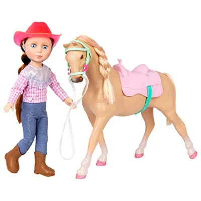 Image of Glitter Girls Dolls by Battat 14 inch Poseable Equestrian Doll with Horse Jaime &amp; Jumper Brown Hair Blue Eyes Riding Outfit Cowgirl Hat Toys and Accessories for Kids Ages 3+