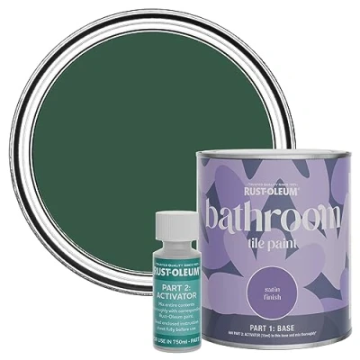 Image of Rust Oleum Green Water Resistant Bathroom Tile Paint in Satin Finish The Pinewoods 750ml