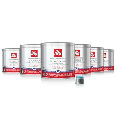 Image of illy Coffee, Classico Lungo Espresso Coffee Capsules, Medium Roast, Bulk Pack of 6 x 21 (126 Capsules total)