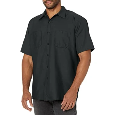 Image of Red Kap Men&#039;s Industrial Work Shirt, Regular Fit, Short Sleeve Utility Button, Charcoal, Medium