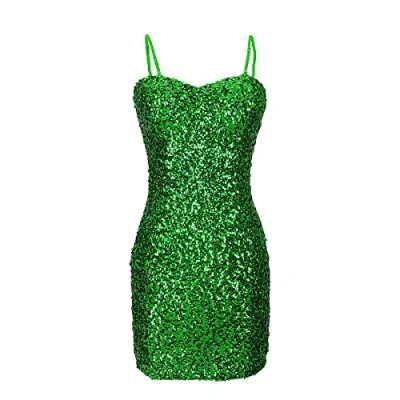 Image of Latin womens camisole dress girls salsa samba sleeve less sequin sparkle dance party wear (UK Women 4/6/8/10) (Green)