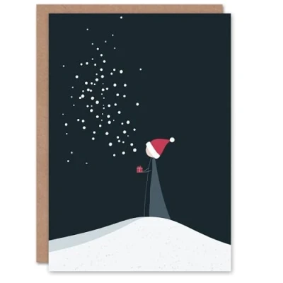 Image of Wee Blue Coo Greeting Card Santa Hat Child Present Snow Minimalist Modern Blank For Him Or Her Art Xmas Christmas