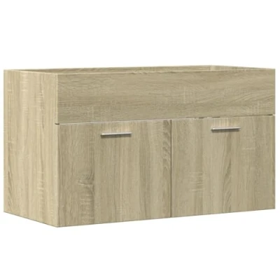 Image of vidaXL bathroom sink cabinet/vanity sonoma oak engineered wood ample storage, wall mounted, modern