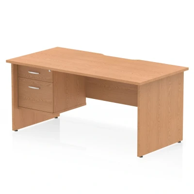 Image of Impulse 1600 x 800mm Scalloped Edge Straight Office Desk Oak Top Panel End Leg Workstation 1 2 Drawer Fixed Pedestal