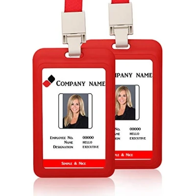 Image of 2PCS ID Badge Holder Vertical with Detachable Lanyard Neck Strap Name Tag Card (Red)