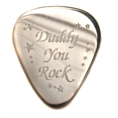 Image of Personalised Stainless Steel 1.2mm &quot;Daddy You Rock&quot; Guitar Plectrum Pick, Engraved