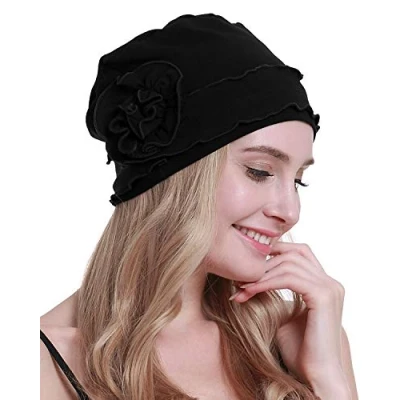 Image of osvyo Chemo Headwear Turban Cap for Women Cancer Beanie Hair Loss Sealed Packaging Black