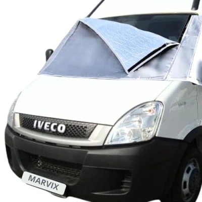 Image of Motorhome External Thermal Screen Cab Cover For Iveco Daily 2006 2014 Campervan Windscreen Insulation Silver Blackout Blind
