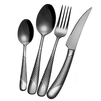 Image of Exeton Luxury Signature Cutlery Set, for 1 Person (4PCS), Stainless Steel 18/8, Silver, Gold, 2 in Steak Knives, Dishwasher Safe (Signature Black, 4)