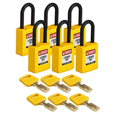Image of Brady SafeKey Nylon Padlock, Shackle, 38mm x 84mm 19mm, Yellow, Pack of 6