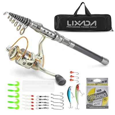 Image of Lixada Fishing Rod Reel Combo Carbon Fiber Telescopic Line Lures Hooks Jigs Swivels Saltwater Freshwater Travel Accessories Kit (Style 1 2.4M)