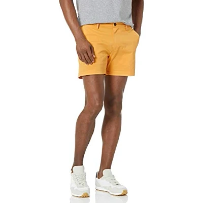 Image of Amazon Essentials Men&#039;s Slim Fit 5&quot; Flat Front Comfort Stretch Chino Short (Previously Goodthreads), Gold, 42W