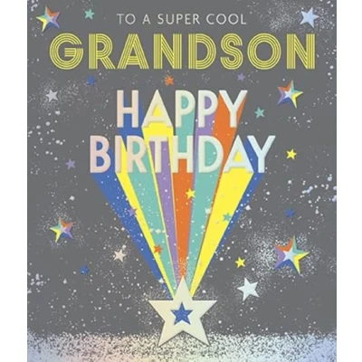 Image of Paperlink &#039;Grandson&#039; Male Birthday Card for Men/Boys Rainbow Shooting Star With Silver Foil Eco Friendly and Recyclable